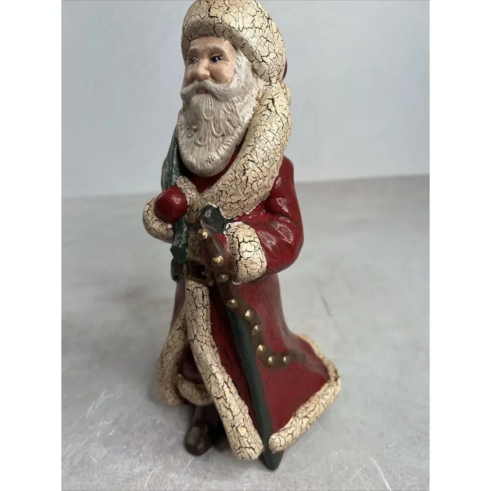 Vintage Old World Santa With Staff‎ And Toy bag Figurine Handmade Ceramic